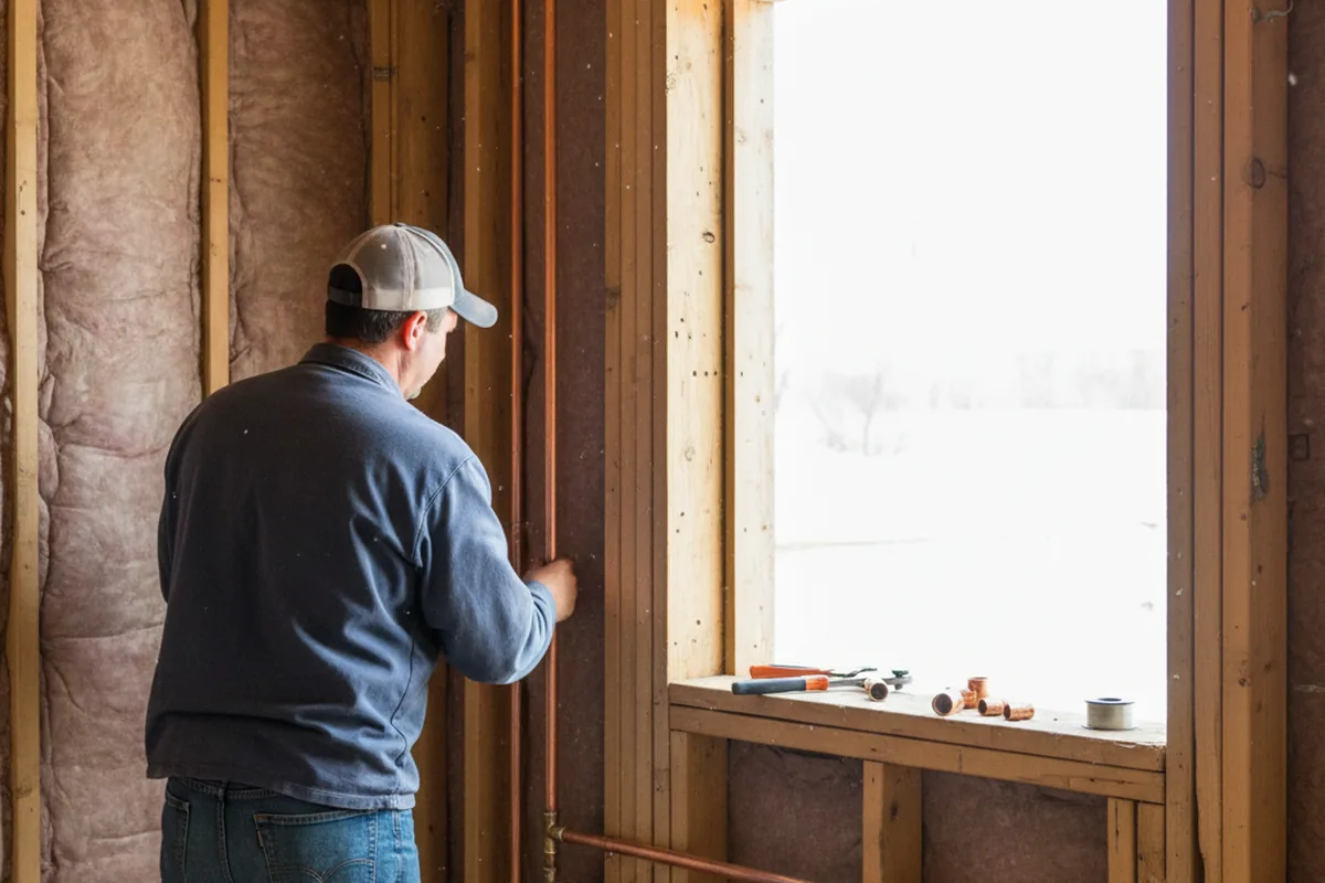 Licensed plumber running new copper supply lines in a Scott Air Force Base home