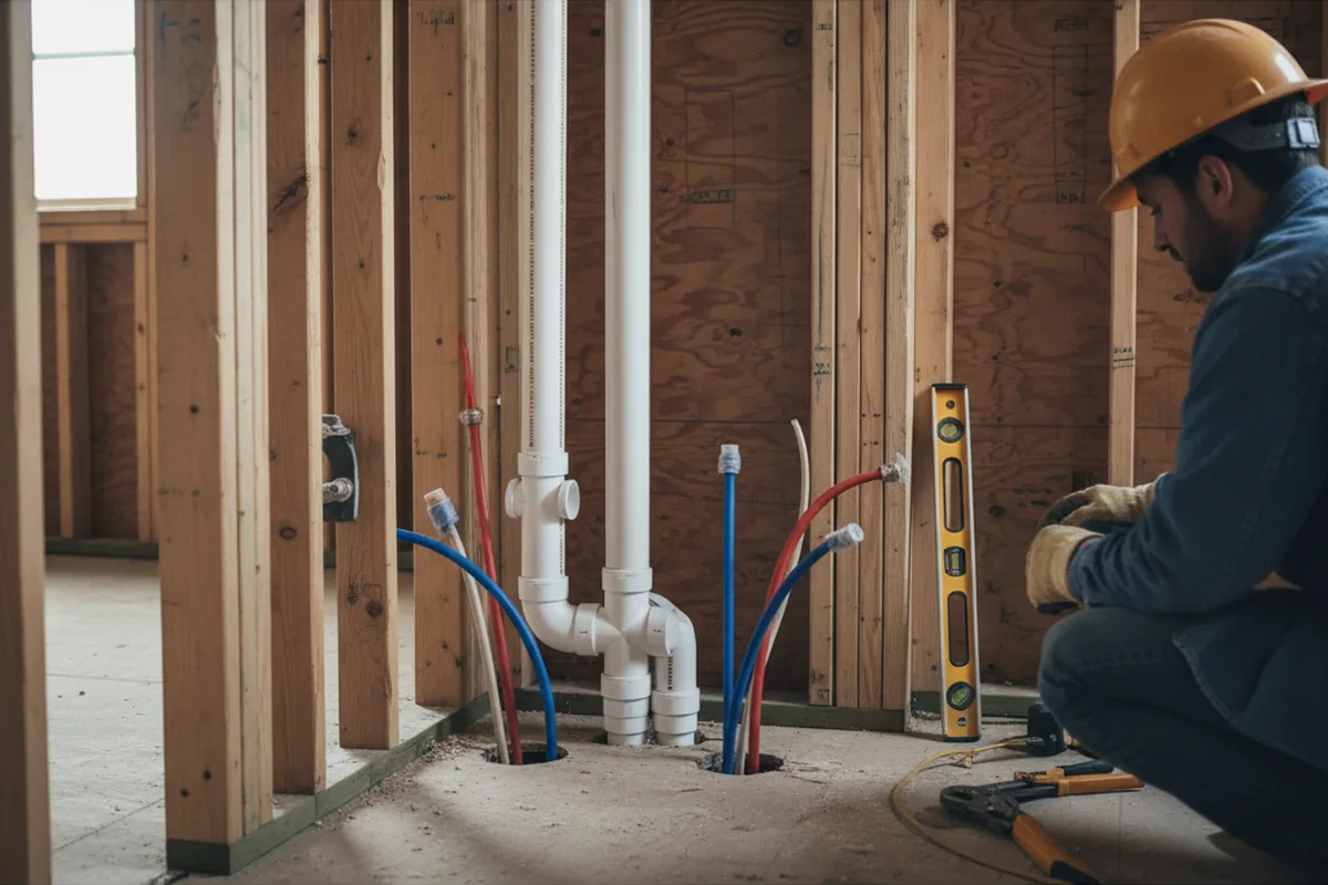 Drain and supply rough-in during Sump Pump Repair in Scott Air Force Base
