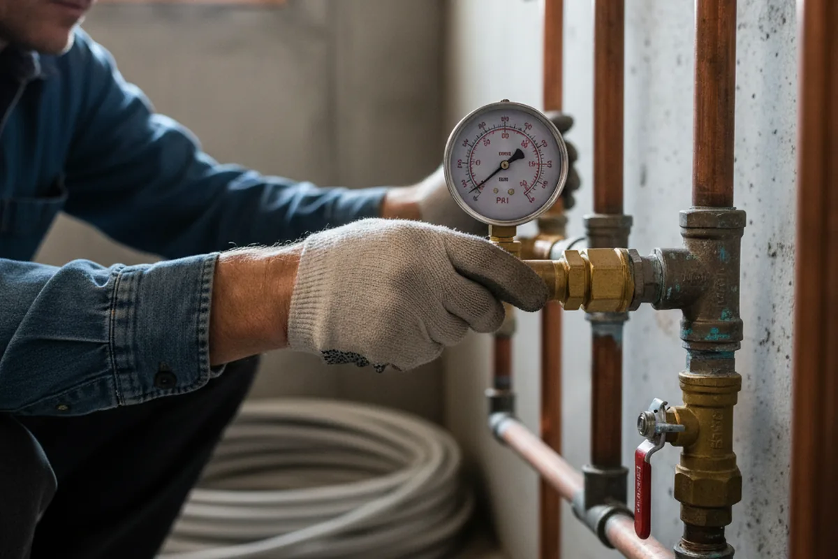 Pressure testing a repaired line during Water Line Repair in Scott Air Force Base